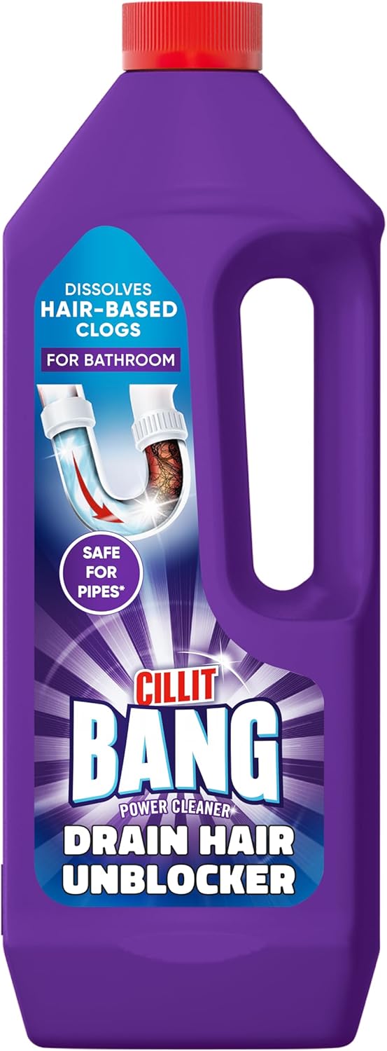 71JZNRrbEnL._AC_SL1500_.jpg Cillit Bang Hair Drain Unblocker Gel, Dissolves Hair-Based Blockages, For Showers and Baths, 1 Litre (2 Uses)