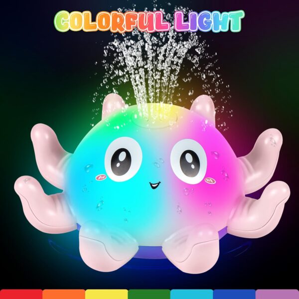 Jiosdo Baby Bath Toys, Octopus Spray Water Light Up Bath Toys, Automatic Induction Water Toys, Bath time shower Bathtub toys Gifts for Toddlers Girls Boys（Pink）