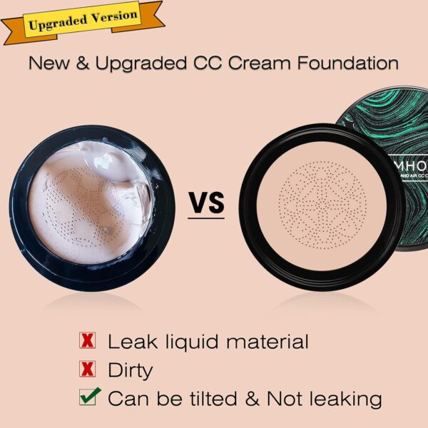 SIAMHOO CC Cream Foundation with Mushroom Head Air Cushion CC Cream Foundation Full Coverage for Flawless Makeup, Even Skin Tone 0.7fl.oz - Natural