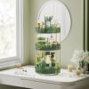 SONGMICS Makeup Organiser Rotating, 3-Tier Round Skincare Organiser, Customisable, Toiletries Cosmetics Organiser, Gift, Pale Green JKA011C01