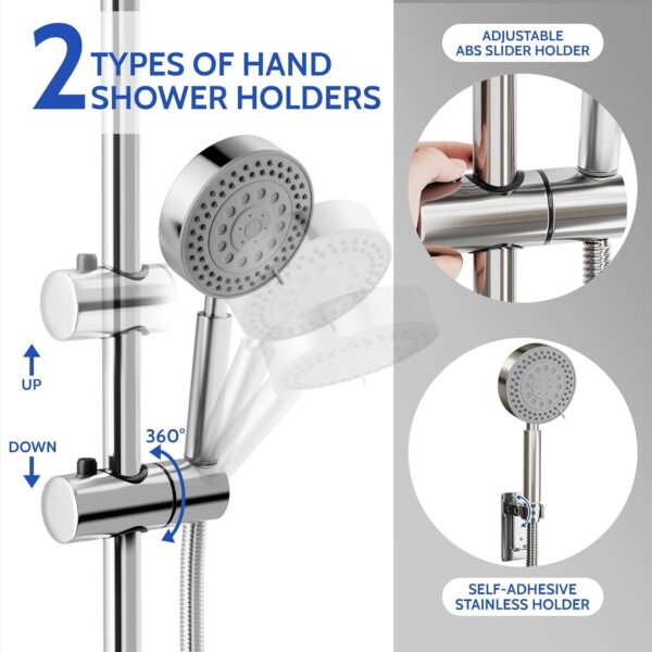 71K6Qt0OJQL._AC_SL1500_.jpg BIMVER Shower Mixer Set, Height Adjustable Shower System with 5 Jet Types Handheld Shower & 30×30cm Square Overhead Rainfall Shower Head, Water Saving Stainless Steels Shower Kit Without Tap, Chrome