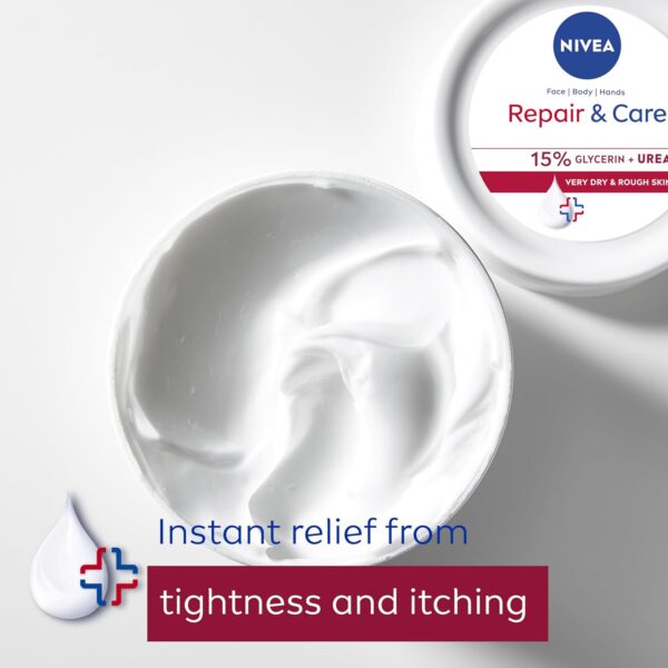 NIVEA Repair + Care Urea Moisturising Cream Jar (400ml), Rich and Hydrating Body Cream, Moisturises Dry Skin With Urea and Glycerine for 72H, Ideal for Body, Hand and Face