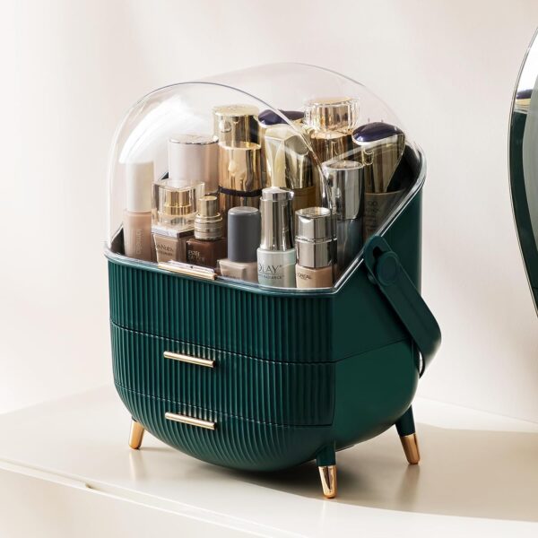 Kousee Multi-Function Make Up Case Dustproof Cosmetic Storage Box, Organizer Skin Care Products Jewelry Organiser Finishing Box for Bedroom Bathroom Desktop, Dark Green