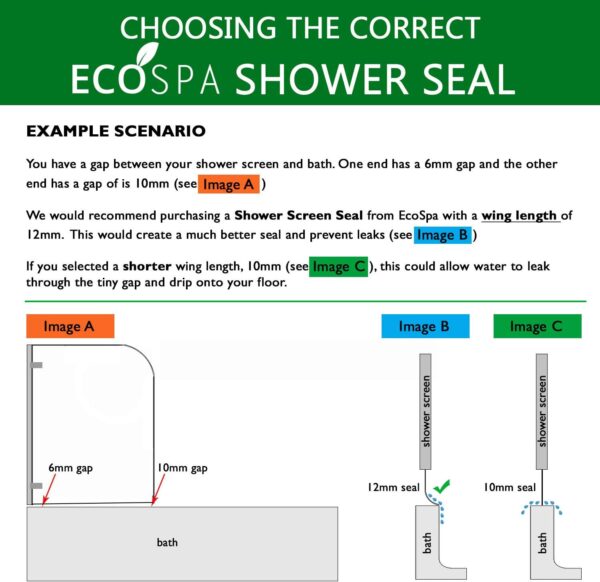 ECOSPA Rubber & Plastic Bath/Shower Screen Seal Strip for 4-6mm Glass Screens or Doors • Straight or Curved • Seals Gaps up to 15mm
