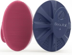 BEAUTAIL Silicone Body Scrubber 2 Pack Shower Bath Wash Brush Gentle Exfoliating Scrub Cleansing Loofah for Women Men Baby Sensitive Skin, Easy to Clean, Lather Nicely, More Hygienic, Pink+Blue