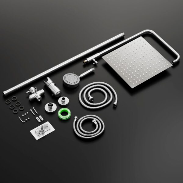 71Kuvwhh-L._AC_SL1500_.jpg BIMVER Shower Mixer Set, Height Adjustable Shower System with 5 Jet Types Handheld Shower & 30×30cm Square Overhead Rainfall Shower Head, Water Saving Stainless Steels Shower Kit Without Tap, Chrome