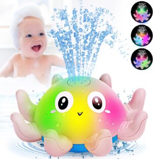 Jovicos Light Up Bath Toys, Octopus Sensory Baby Bath Toys, Automatic Induction Spray Water Toys, Bath time shower toys Gifts for Baby Girls Boys （PINK）