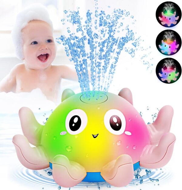 Jovicos Light Up Bath Toys, Octopus Sensory Baby Bath Toys, Automatic Induction Spray Water Toys, Bath time shower toys Gifts for Baby Girls Boys （PINK）
