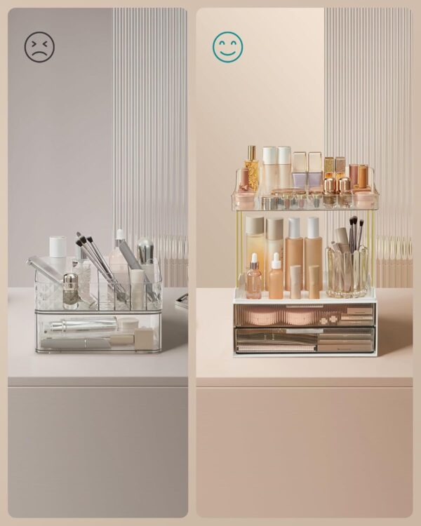 SONGMICS 4-Layer Makeup Organiser, Skincare Organiser, 4 Dividers, Anti-Slip Design, Bathroom Counter Organser, Versatile for Vanity Bedroom Kitchen, 20 x 32 x 39.1 cm, Transparent JKA021W02