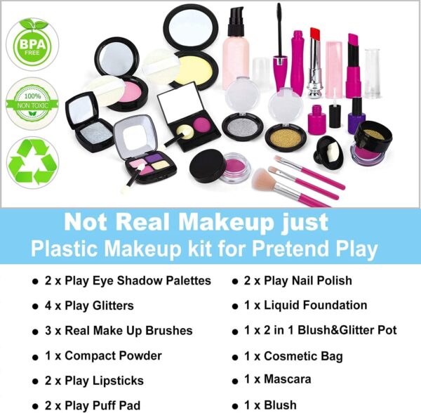 Pretend Play Makeup Kit for Girls, Kids Pretend Makeup Set with Cosmetic Bag for Birthday, Christmas