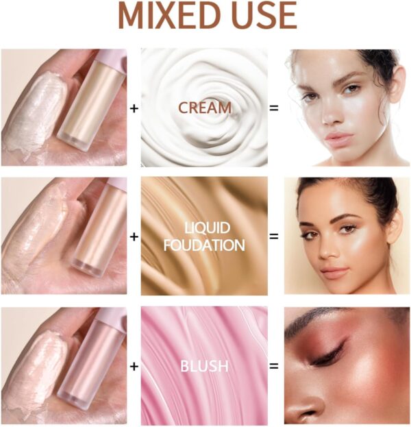 Liquid Highlighter Natural Glow For Face & Body, Waterproof Moisturizing Highlighter Makeup For Long Lasting Shimmer, Contour Liquid Luminizer Easy to Use with Cushion Applicator (#3 Rose gold)