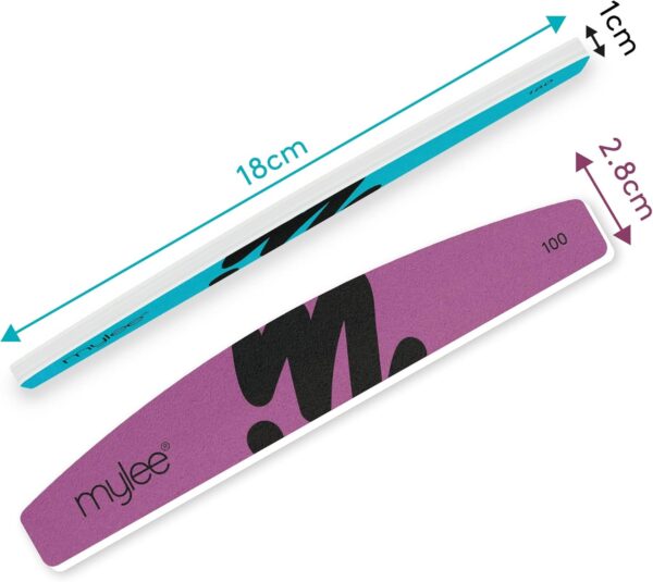 Mylee Dual Grit Foam Nail Files 100/180 Grit - Pack of 2 - Professional Salon-Quality Manicure at Home, File & Contour, Suitable for Acrylic, Natural Nails and Gel Polish Removal, Prep, Shape & Repair