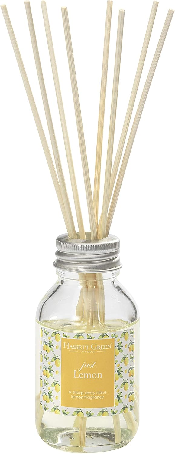 Just Lemon Fragrance Reed Diffuser 100ml - Long Lasting Home Indoor Fragrance - with 8 Rattan Reeds