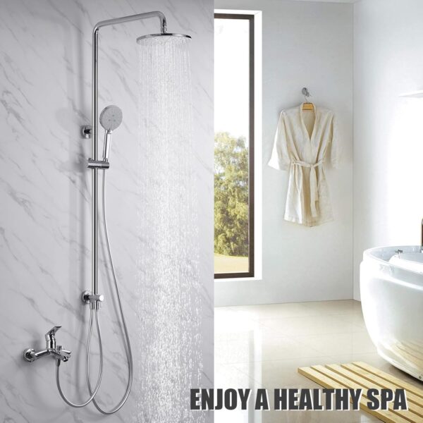 71LOoXa85KL._AC_SL1500_.jpg Shower Riser Rail Kit, Uvish Stainless Steel 9” Rain Shower Head with 180cm Hose, Handheld Shower Head, Holder & Brass Shower Diverter, Shower Set with 4 Spray Modes, Chrome