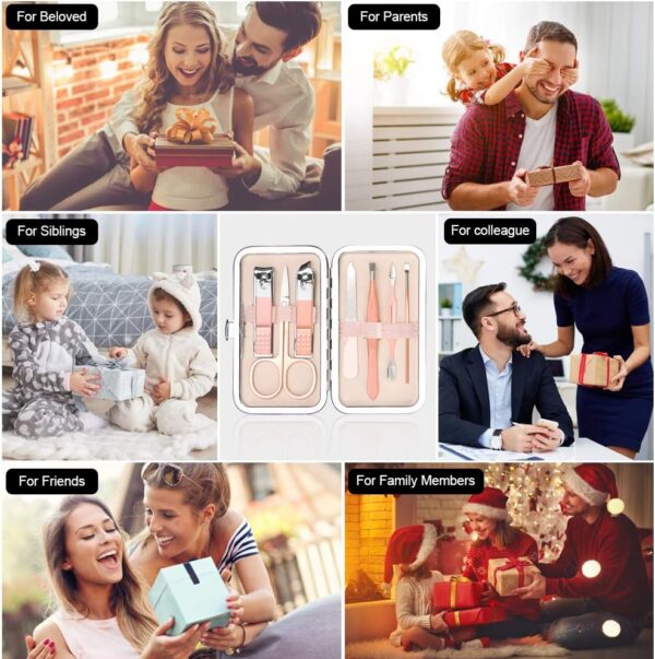 URAQT Professional Manicure Set, 7 pcs Portable Nail Clippers & Eyebrow Grooming Kit, Stainless Steel Nail Care Tools with Luxurious Leather Case for Travel & Home