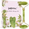 【3 PCS】Jade Roller & Gua Sha Massage Kits, LauCentral Natural Anti-Aging Face Roller for Eye Puffiness Treatment, Skin Tightening, Rejuvenate Face & Neck, Natural Green Massager