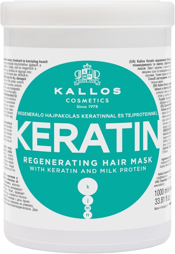 Kallos KJMN Keratin Regenerating Hair Mask with keratin and milk protein for dry, damaged and chemically treated hair 1000 ml - 33,81 Fl Oz