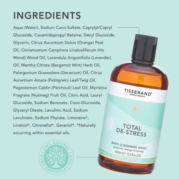 Tisserand Aromatherapy - Total De-Stress - Bath & Shower Wash - Orange, Geranium, Nutmeg Essential Oil - 100% Natural Pure Essential Oils - 400ml