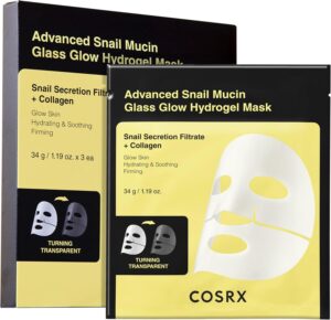 COSRX Advanced Snail Mucin Glass Glow Hydrogel Face Masks Skincare, Collagen Face Mask, Overnight Peel Off Korean Face Mask for Hydration Boost, Glass Skin Face Mask Korean Skincare, Pack of 3