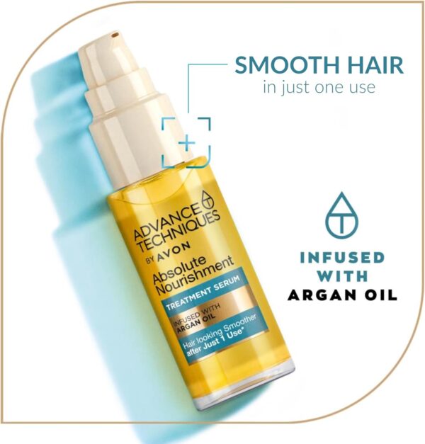 Avon Advance Techniques Absolute Nourishment Argan Hair Serum 30ml, Multi-Tasking Hair Treatment, Formulated with Argan Oil, Restores Shine and Health to Damaged Hair, Cruelty Free