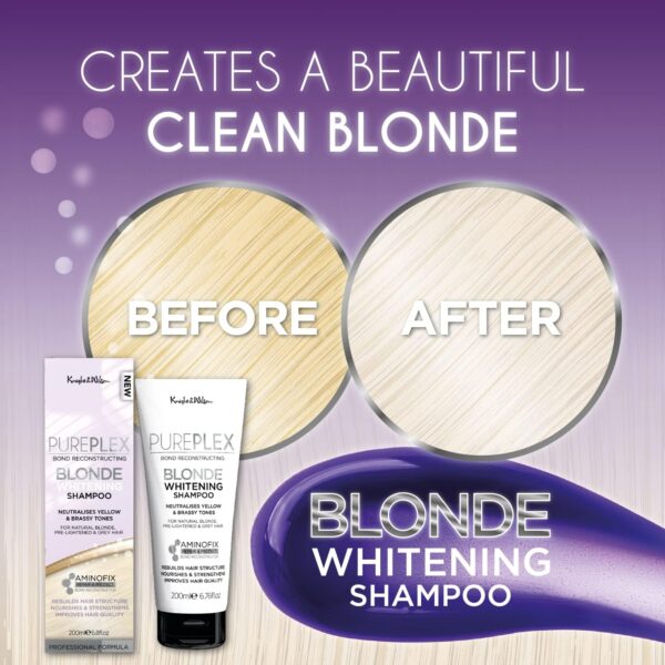 PurePlex Blonde Bond Reconstructing Shampoo. Professional Toning Formula Nourishes & Rebuilds hair from within, Protects & Restores, 200ml. By Knight & Wilson