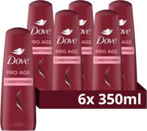 Dove Pro-Age Conditioner nourishes to restore fullness and strength for up to 75% less breakage* for brittle hair repair 6x 350 ml