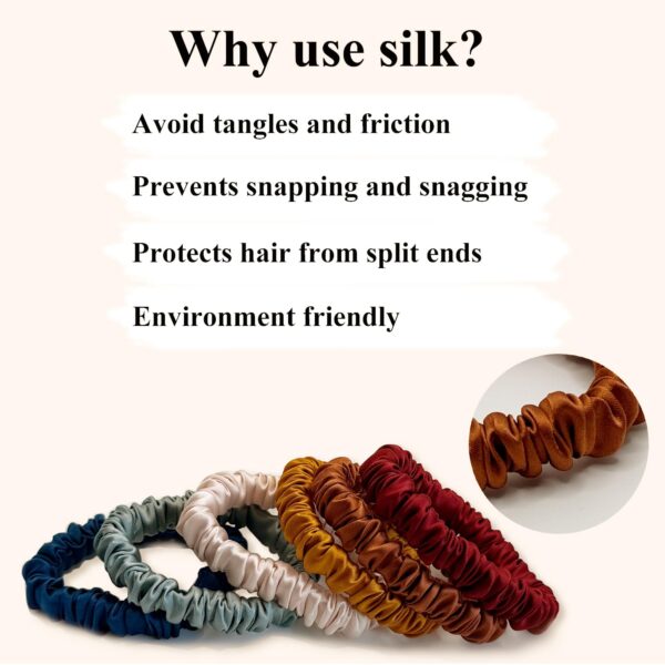 71LtrKGM93L._SL1500_.jpg 6 Pcs Set 100% Pure Mulberry Silk Hair Scrunchies Silk Hair Ties with 6 Chic Colors Everyday Skinny Scrunchies Silk Ponytail Holders Hair Care No Damage (Vintage)