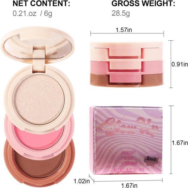 Erinde Mini Highlighter, Bronzer & Blush Powder Palette, Matte Shimmer Powder Makeup, Tiny Face Palette with Mirror All in One, Blendable, Travel Friendly, Cruelty Free, 3 Colours