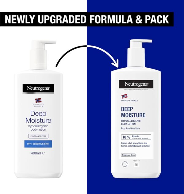 Neutrogena Norwegian Formula Deep Moisture Hypoallergenic Body Lotion (1x 400ml), Fragrance-Free Hypoallergenic Body Moisturiser for Sensitive and Dry Skin, Provides 48-Hour Moisturisation