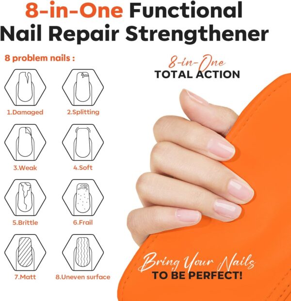 Modelones Nail Strengthener and Cuticle Oil Nail Care 8 in one Ridge Filling Nail Repair Kit Nail Growth Treatment for Thin& Damaged Nails, Moisturizes Dry Skin, Repairs Cuticles Nail Growth Oil 15ml