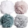 Zuvo Loofah Bath Sponge (4-Pack) – Soft & Durable Shower Puffs for Deep Exfoliation – Unisex Body Scrubber, Eco-Friendly and Skin-Safe, Assorted Colours.