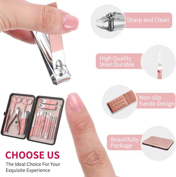 ZIZZON Manicure Set 18 in 1 Professional Pedicure Set Nail scissors Grooming Kit with Leather Travel Case Pink
