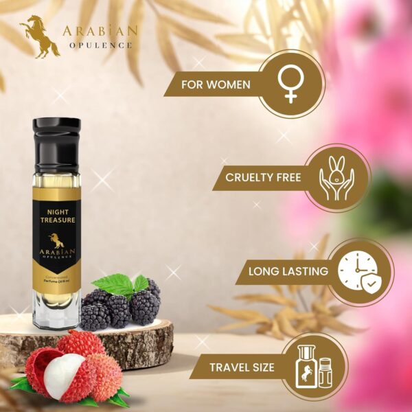 Arabian Opulence FR183 NIGHT TREASURE Roll-on Perfume Oil | Concentrated Fragrance Body Oil | Long Lasting Oil Based Perfume for Women | Travel Size Bottle Alcohol-Free (6ml)