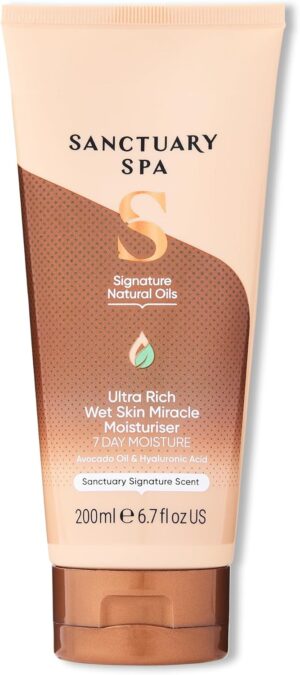 Sanctuary Spa Ultra Rich Wet Skin Miracle Moisturiser, No Mineral Oil, Cruelty Free and Vegan In Shower Moisturiser, 200ml, Orange