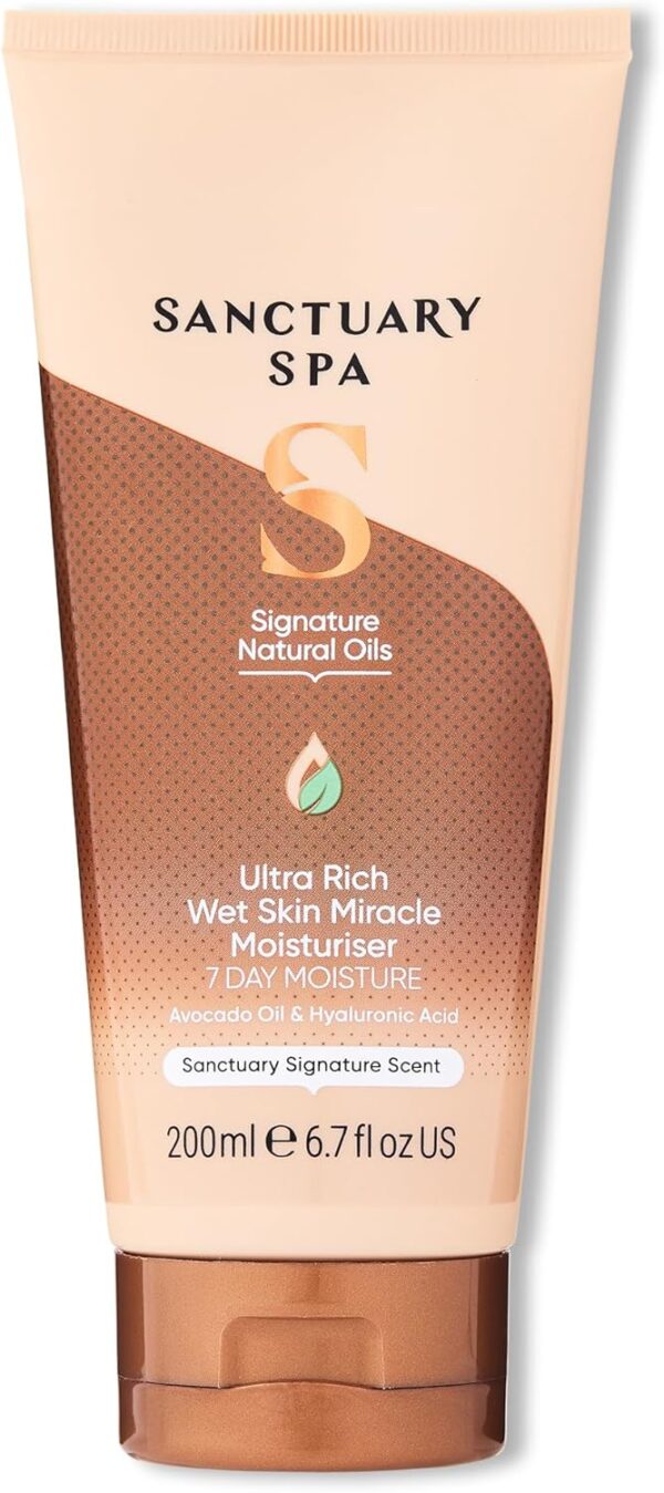 Sanctuary Spa Ultra Rich Wet Skin Miracle Moisturiser, No Mineral Oil, Cruelty Free and Vegan In Shower Moisturiser, 200ml, Orange