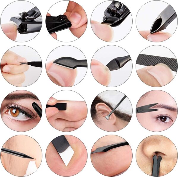 Leipple Manicure Set Professional Pedicure Kit Nail Care Tools - 16 in 1 Stainless Steel Nail Clippers Tools - Grooming Kit with Luxurious Leather Travel Case (Black)