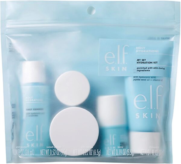 e.l.f. SKIN Jet Set Hydration Kit, Travel Friendly Hydrating Skincare Set, Face Cleanser, Balm, Moisturiser, Eye Cream and Night Cream, Vegan and Cruelty-Free