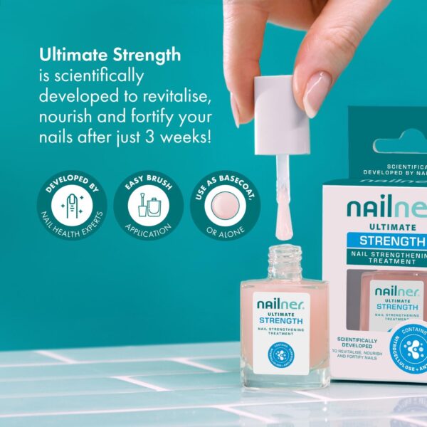 Nailner Ultimate Nail Strengthening Treatment – Nail Polish Strengthener for Damaged Nails – Scientifically Developed to Revitalise, Nourish & Fortify Nails – Glossy Light-Rose Nail Varnish – 10ml