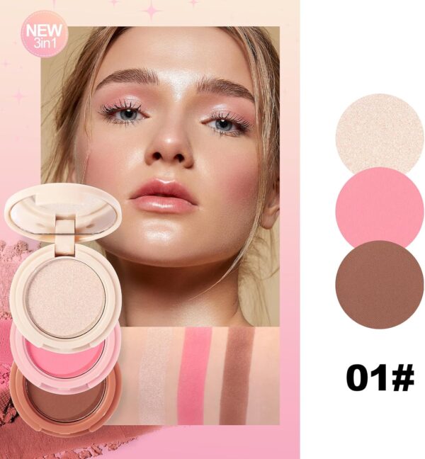 Erinde Mini Highlighter, Bronzer & Blush Powder Palette, Matte Shimmer Powder Makeup, Tiny Face Palette with Mirror All in One, Blendable, Travel Friendly, Cruelty Free, 3 Colours