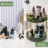 Bingobang Makeup Organiser 360 Rotating, Spinning 2 Tiers Skincare Cosmetic Organizer Acrylic Large, Tidy Storage Shelf for Perfume, Jewelery, Brush, Vanity Desk, Dresser, Bedroom, Bathroom (Green)