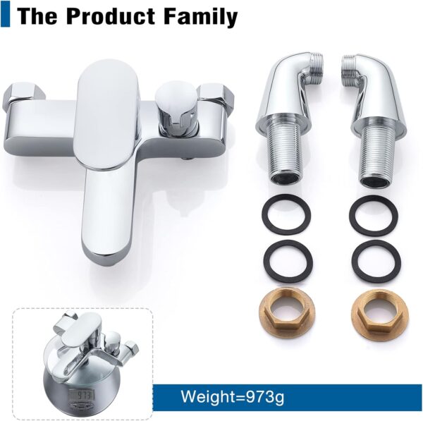 Bath Shower Mixer Tap Modern Bath Taps Single Lever Monobloc Shower Mixer Deck Mounted Bathtub Faucet Tub Filler Chrome, Solid Brass, 1/2'' Outlet, 180mm Centres, with Tub Filler Spout