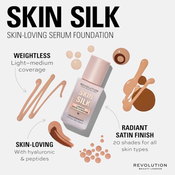 Makeup Revolution, Skin Silk Serum Foundation, Light to Medium Coverage, Contains Hyaluronic Acid, F7, 23ml