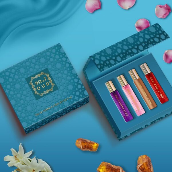 SO…? Oud Premium Womens Perfume Gift Set, Vanilla, Rose, Amber, Silk, Eau De Toilette with Long Lasting Fragrance - Travel Size Mini Perfume for Girls, Ladies Gift Sets (4 x 15ml)