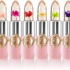6 Packs Flower Jelly Lipstick Set Magic Temperature Color Change Lip Balm Long Lasting Moisturizer Lip Gloss Flower Jelly Lipstick Makeup Set (6PCS Set A)