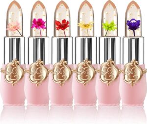 6 Packs Flower Jelly Lipstick Set Magic Temperature Color Change Lip Balm Long Lasting Moisturizer Lip Gloss Flower Jelly Lipstick Makeup Set (6PCS Set A)
