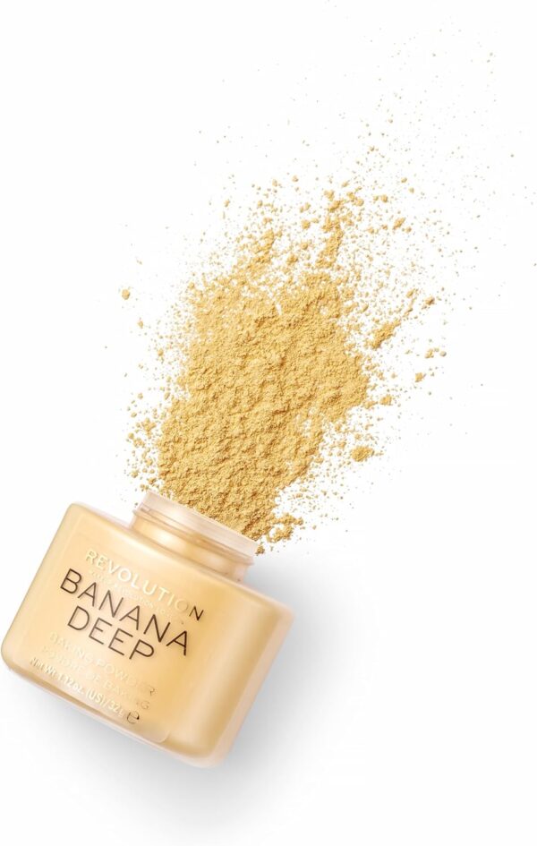 Revolution Beauty London, Loose Baking Powder, Prolongs Makeup Wear, Setting Banana Deep, For Medium to Dark Skin tones, 32g