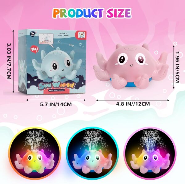 Jovicos Light Up Bath Toys, Octopus Sensory Baby Bath Toys, Automatic Induction Spray Water Toys, Bath time shower toys Gifts for Baby Girls Boys （PINK）