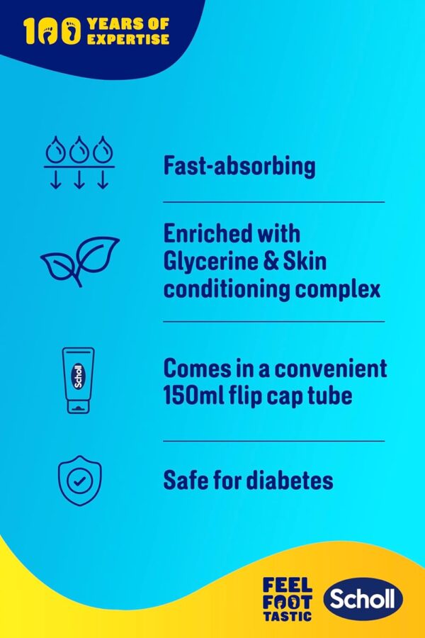 Scholl ExpertCare Hydration Boost Daily Moisturiser Cream for Feet 150ml, Fast Absorbing Foot Cream, Enriched with Glycerine and Skin Conditioning Complex for Softer Smoother Feet