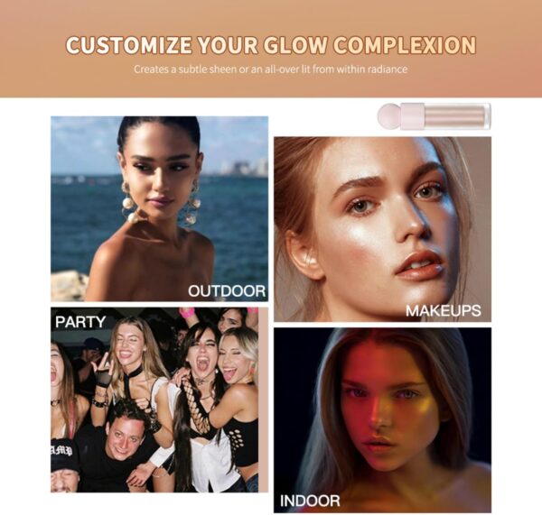 Liquid Highlighter Natural Glow For Face & Body, Waterproof Moisturizing Highlighter Makeup For Long Lasting Shimmer, Contour Liquid Luminizer Easy to Use with Cushion Applicator (#3 Rose gold)