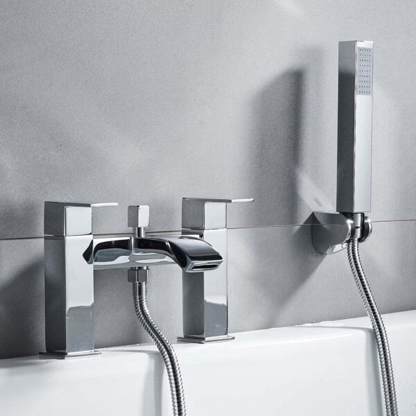 Luckyhome Bath Taps with Shower,Waterfall Bathroom Bathtub Mixer tap Chrome Brass Dual Lever Tap with Handheld Shower Head
